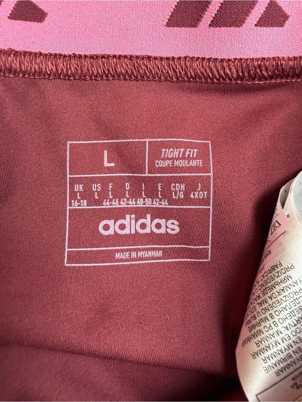 Adidas Techfit Burgundy Leggings with Pink Logo Waistband size Large - Picture 4 of 5